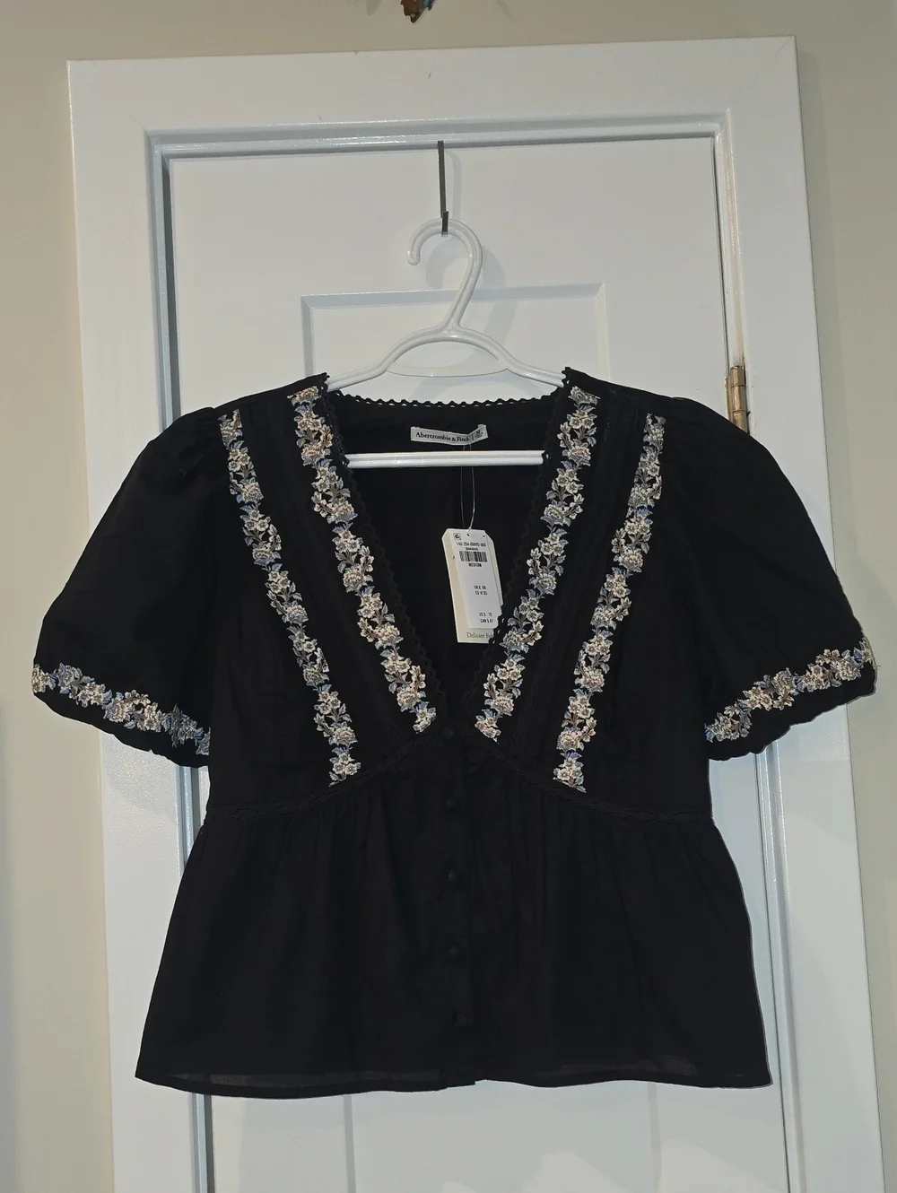 A&F Puff Sleeve Button-Through Top